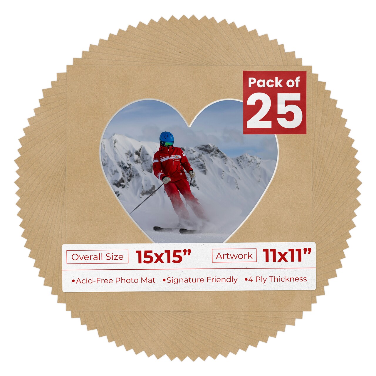 Beige Suede Mat Board for 15x15 Frames - Heart Opening for 11x11 Photos